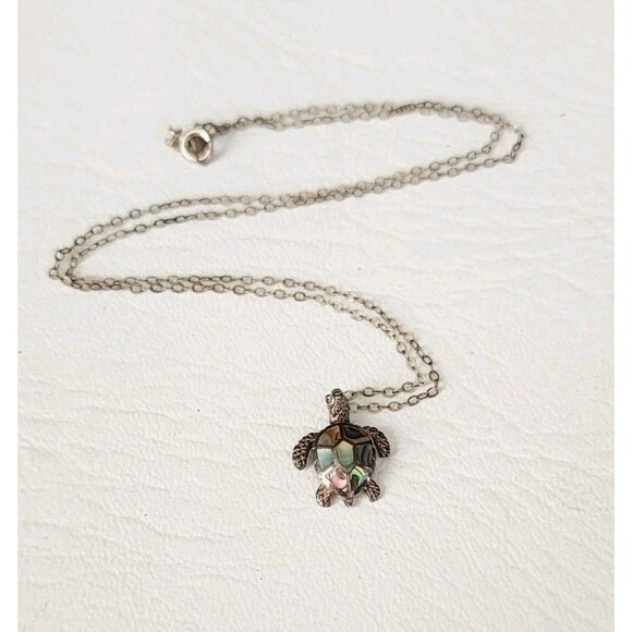 925 Sterling Silver Hawaiian Honu Sea Turtle Abalone Shell Pendant - Picture 2 of 7